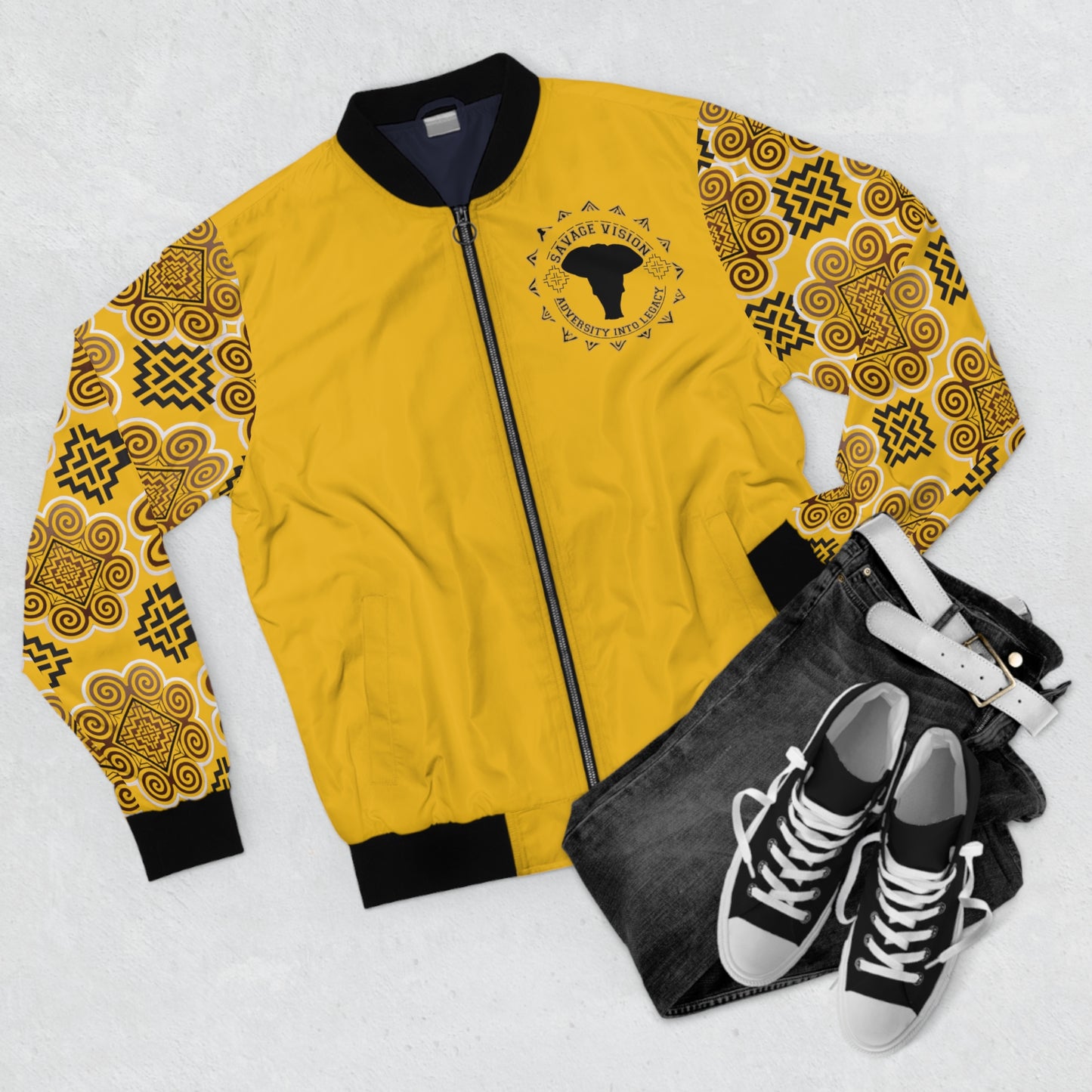 Savage Vision Golden Yellow Adversity into Legacy Men's Bomber Jacket